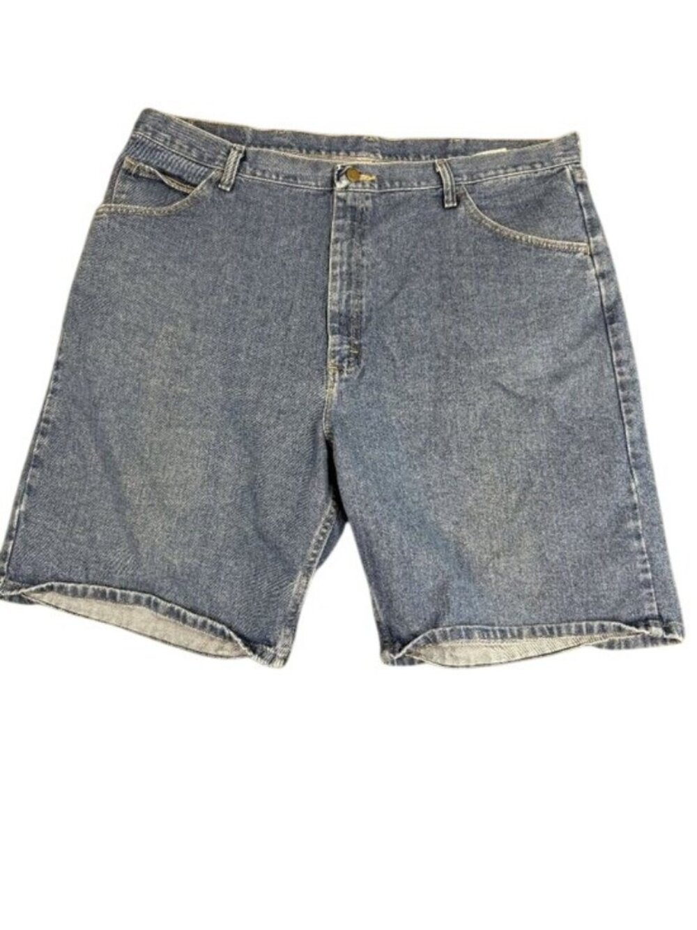 Wrangler Mens Blue Denim Shorts Size 42 Relaxed Fit Five Pocket Zip Fly